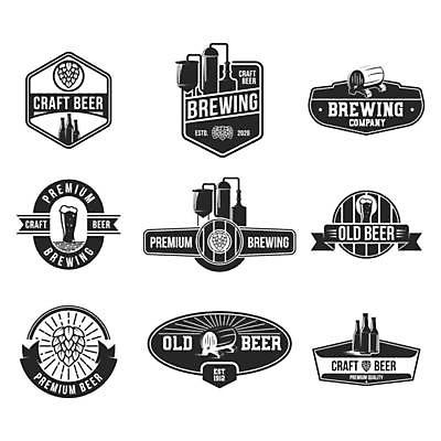 EPS 해외이미지 스티커 일러스트 맥주 사람없음 세트 라벨 검은색 빈티지 원형 선술집 심볼 복고 육각형 오크통 홉 썬버스트 해외일러스트 도형 식물 디자인 컬러 컨셉 프레임 주류 술집 파일형식 벡터 이미지허브