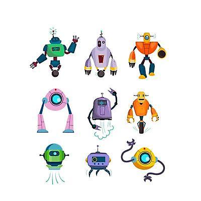 EPS 해외이미지 캐릭터 일러스트 사람없음 손들기 걷기 다양 비행 로봇 해외일러스트 일러캐릭터 다수 모션 파일형식 벡터 이미지허브