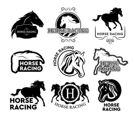 EPS 해외이미지 스티커 일러스트 사람없음 세트 라벨 검은색 말_동물 심볼 심플 해외일러스트 컬러 포유류 프레임 파일형식 벡터 이미지허브