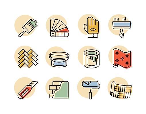 EPS 해외이미지 디자인 벽 장갑 일러스트 벽지 잉크 주택 주방 페인트 욕실 공구 붓 업무 액체 팔레트 수리 컨테이너 양동이 심볼 롤 롤러 페인트붓 화가 미장 스펙트럼 커터 콘크리트 파케트 해외일러스트 직업 잡화 산업 건물 도구 작업 파일형식 벡터 이미지허브