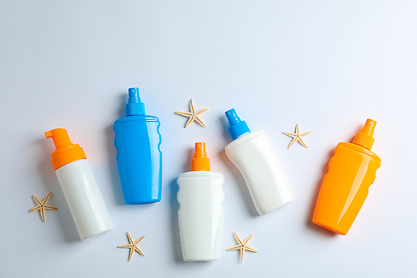 포토 JPG 해외이미지 스튜디오촬영 불가사리 사람없음 하이앵글 선크림 오브젝트 공병 카피스페이스 해외포토 뷰포인트 극피동물 실내 화장품 공백 병_담는 파일형식 이미지허브 이미지허브