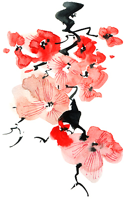 포토 JPG 해외이미지 꽃잎 꽃 줄기 분홍색 일러스트 캘리그라피 붓터치 수묵화 미술 사람없음 나뭇가지 동양화 번짐 해외일러스트 나무 식물 컬러 문화예술 파일형식 효과 이미지허브