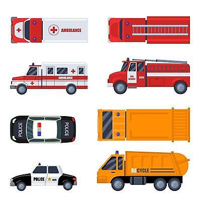 EPS 해외이미지 일러스트 대중교통 사람없음 구급차 소방차 경찰차 쓰레기차 해외일러스트 교통수단 자동차 파일형식 벡터 이미지허브
