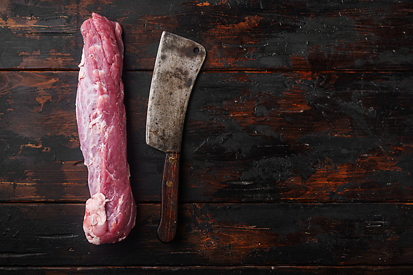 포토 JPG 해외이미지 식재료 생고기 돼지고기 사람없음 하이앵글 식칼 카피스페이스 해외포토 뷰포인트 주방용품 육류 공백 파일형식 이미지허브