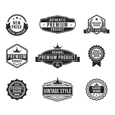 EPS 해외이미지 리본 스티커 일러스트 왕관 사람없음 세트 라벨 검은색 빈티지 원형 심볼 복고 배지 월계수 해외일러스트 도형 컬러 컨셉 프레임 파일형식 벡터 이미지허브