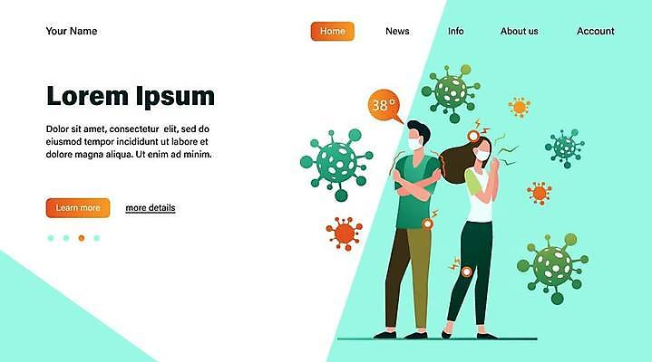 EPS 해외이미지 전신 템플릿 여자 남자 일러스트 마스크 서기 성인 두명 고통 열 호흡기관 바이러스 감염 고열 증상 성인만 코로나바이러스 확진자 델타변이바이러스 해외일러스트 감정 모션 사람 장기_의학 온도 파일형식 벡터 이미지허브