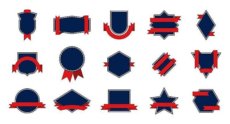 EPS 해외이미지 별 리본 스티커 일러스트 사람없음 빨간색 세트 라벨 사각형 원형 남색 육각형 역삼각형 해외일러스트 자연요소 도형 컬러 프레임 삼각형 파일형식 벡터 이미지허브