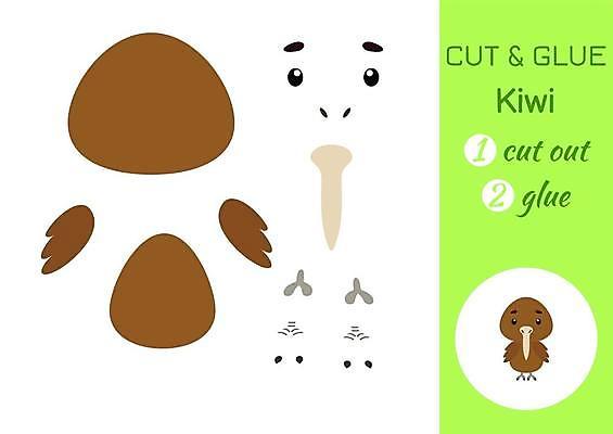 EPS 해외이미지 어린이교육 종이 조각 동물캐릭터 일러스트 놀이 사람없음 페이퍼아트 자르기 학습지 붙이기 키위새 해외일러스트 일러캐릭터 동물 캐릭터 교육 모션 조류 교재 파일형식 벡터 이미지허브