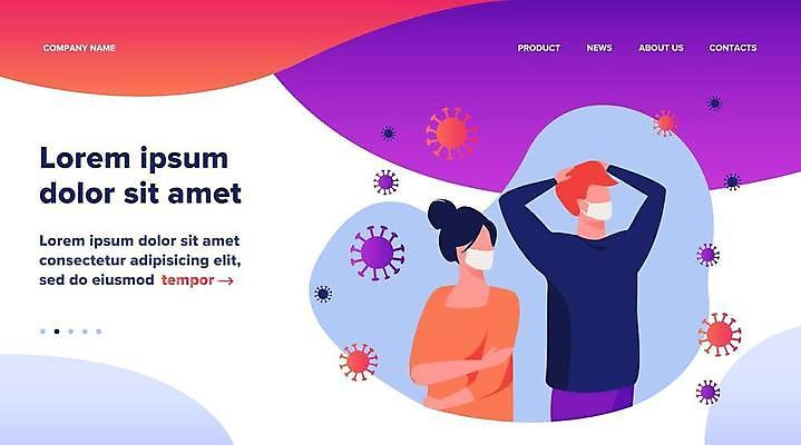 EPS 해외이미지 템플릿 여자 남자 일러스트 마스크 상반신 성인 두명 바이러스 위험 공포 감염 충격 긴장 불안감 소셜 성인만 해외일러스트 감정 컨셉 사람 파일형식 벡터 이미지허브