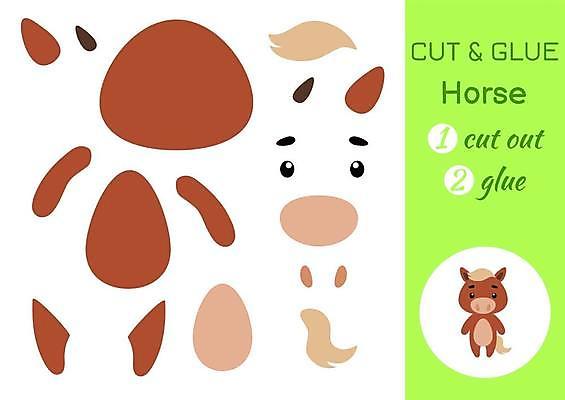 EPS 해외이미지 어린이교육 종이 조각 동물캐릭터 일러스트 놀이 사람없음 말_동물 페이퍼아트 자르기 학습지 붙이기 해외일러스트 일러캐릭터 동물 캐릭터 교육 포유류 모션 교재 파일형식 벡터 이미지허브