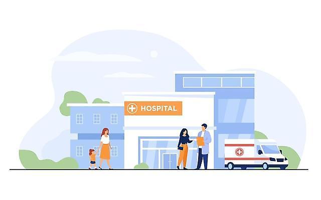 EPS 해외이미지 전신 여자 남자 어린이 하늘색 일러스트 병원 서기 들기 여러명 성인 구급차 사건 해외일러스트 다수 의학 모션 자동차 사람 파란색 파일형식 벡터 이미지허브