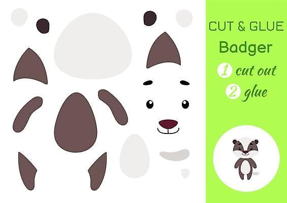 EPS 해외이미지 어린이교육 종이 조각 동물캐릭터 일러스트 놀이 사람없음 페이퍼아트 자르기 학습지 붙이기 오소리 족제비 해외일러스트 일러캐릭터 동물 캐릭터 교육 포유류 모션 교재 파일형식 벡터 이미지허브