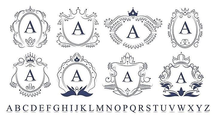 EPS 해외이미지 디자인 일러스트 왕관 프레임 사람없음 세트 빈티지 원형 우아함 테두리 심볼 A 고딕 바로크 빅토리아 해외일러스트 도형 알파벳 컨셉 파일형식 벡터 이미지허브