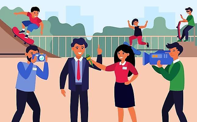 EPS 해외이미지 전신 공원 어린이 일러스트 비즈니스 서기 들기 소년 여러명 성인 카메라 스케이트보드 비즈니스맨 기자 놀이터 카메라맨 마이크 방송 언론 리포터 인터뷰 해외일러스트 직업 공공시설 남자 음향기기 다수 모션 놀이 사람 전자제품 보드_스포츠 직장인 사진사 파일형식 벡터 이미지허브