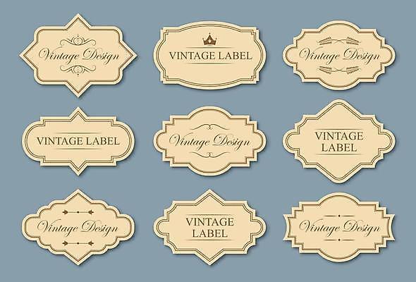 EPS 해외이미지 스티커 일러스트 프레임 사람없음 세트 갈색 라벨 빈티지 고급 심볼 복고 고딕 고딕양식 해외일러스트 컬러 컨셉 파일형식 벡터 이미지허브