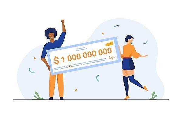 EPS 해외이미지 커플 여자 남자 행복 돈 일러스트 성공 들기 성인 두명 손들기 기쁨 축하 우승 행운 흥분 상금 성인만 해외일러스트 감정 컨셉 관계 모션 사람 최고 재산 파일형식 벡터 이미지허브