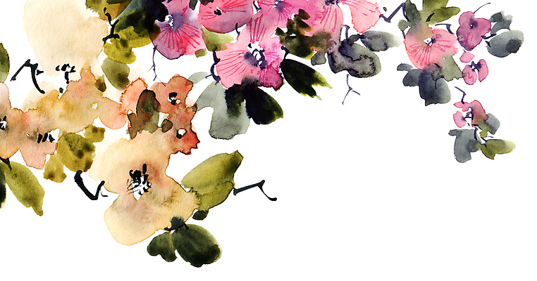 포토 JPG 해외이미지 꽃잎 꽃 줄기 잎 일러스트 캘리그라피 붓터치 수채화 수묵화 미술 사람없음 동양화 번짐 해외일러스트 식물 문화예술 파일형식 효과 이미지허브