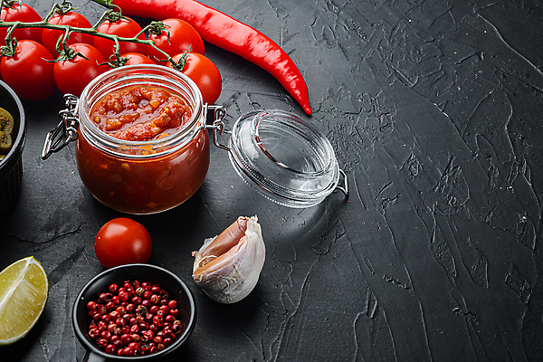 포토 JPG 해외이미지 전통 음식 토마토 채소 유리 고추 검은배경 요리 사람없음 빨간색 공백 뜨거움 항아리 조미료 사발 맛 유기농 매움 레시피 성분 살사소스 할라피뇨 핸드메이드 카피스페이스 해외포토 웰빙 컬러 백그라운드 컨셉 재질 검은색 도자기 사기그릇 소스_음식 향미료 파일형식 이미지허브