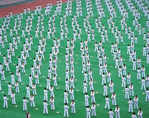 포토 JPG 주간 스포츠 사람 여러명 야외 군중 하계스포츠 태권도 태권도선수 격파 시범 국내포토 자연요소 다수 모션 운동선수 격투기 파일형식