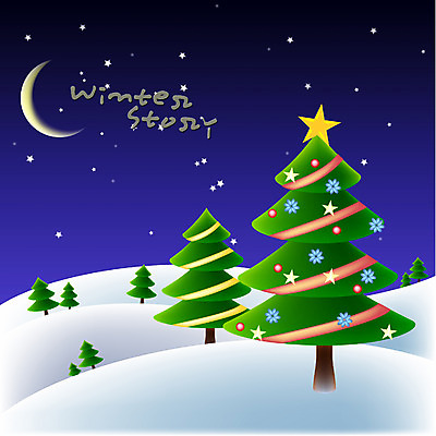 EPS 사계절 계절 크리스마스장식 크리스마스 겨울 일러스트 크리스마스용품 풍경 사람없음 야외 크리스마스트리 달 눈 야간 초승달 오브젝트 국내일러스트 자연요소 기념일 날씨 용품 파일형식 벡터
