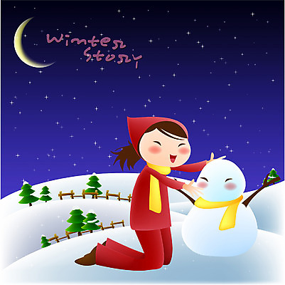 EPS 사계절 계절 여자 어린이 크리스마스 겨울 일러스트 청소년 자연 눈사람 주택 한명 사람 풍경 소녀 야외 10대 달 눈 야간 초승달 여자만 여자한명만 십대만 십대여자만 십대여자한명만 국내일러스트 자연요소 1 기념일 날씨 건물 생태계 파일형식 벡터