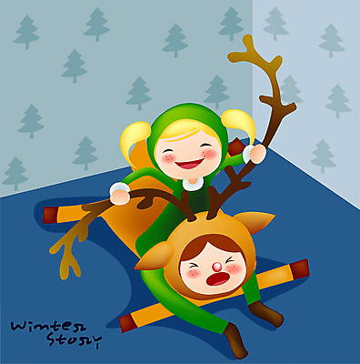 EPS 사계절 계절 여자 기념일 남자 어린이 크리스마스 겨울 일러스트 주택 실내 사람 풍경 두명 친구 방 루돌프 어린이만 국내일러스트 관계 사슴 이벤트 내부 건물 파일형식 벡터