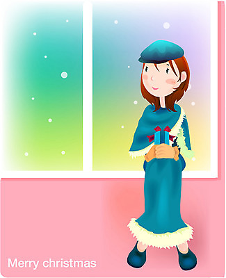 EPS 여자 기념일 초등학생 어린이 크리스마스 겨울 일러스트 창문 선물 한명 사람 소녀 눈 창가 여자만 여자한명만 어린이만 소녀만 소녀한명만 국내일러스트 자연요소 1 학생 계절 날씨 이벤트 파일형식 벡터