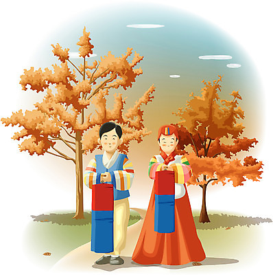 EPS 나무 구름 한국전통 계절 여자 명절 남자 어린이 단풍 낙엽 일러스트 사람 소녀 소년 야외 두명 추석 가을 한복 오솔길 청사초롱 색동옷 어린이만 국내일러스트 자연요소 식물 전통 옷 기념일 길 잎 한국 전통의상 초롱 파일형식 벡터