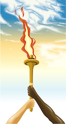 EPS 구름 손 스포츠 흑인 올림픽 일러스트 하늘 불 두명 신체부위 팔 성화 봉화 주자 국내일러스트 자연요소 서양인 사람 경상북도 파일형식 벡터