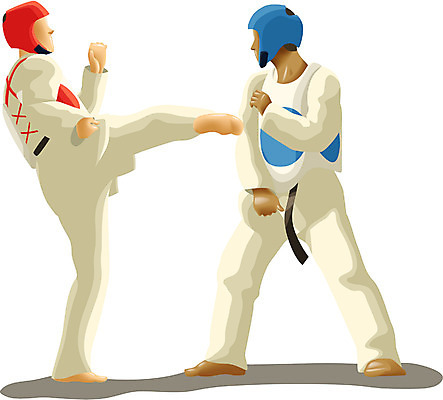 EPS 남자 스포츠 올림픽 일러스트 하계올림픽 운동선수 사람 경기 두명 수비 킥 태권도 돌려차기 남자만 국내일러스트 모션 격투기 파일형식 벡터