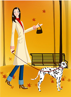 EPS 전신 동물 라이프스타일 웰빙 계절 공원 여자 반려견 일러스트 한명 서기 사람 20대 성인 반려동물 산책 가을 개 강아지 달마시안 반려 여자만 여자한명만 성인여자만 청년만 청년여자만 성인한명만 청년여자한명만 성인여자한명만 성인만 국내일러스트 1 공공시설 포유류 모션 휴식 청년 생활 파일형식 벡터