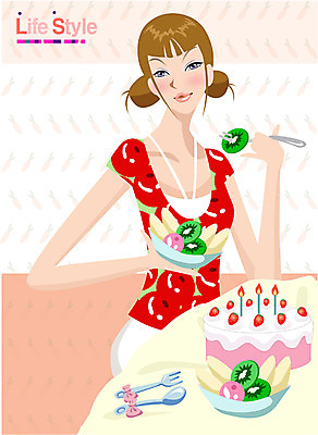 EPS 라이프스타일 웰빙 여자 음식 일러스트 한명 서기 사람 상반신 20대 성인 파티 케이크 식사 생일 생일케이크 여자만 여자한명만 성인여자만 청년만 청년여자만 성인한명만 청년여자한명만 성인여자한명만 성인만 국내일러스트 1 기념일 모션 디저트 이벤트 청년 생활 파일형식 벡터