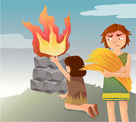 EPS 주간 여자 남자 기독교 종교 일러스트 불 불꽃 사람 야외 두명 제사 제물 아벨 국내일러스트 자연요소 전통의례 파일형식 벡터