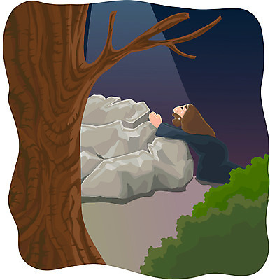 EPS 전신 나무 남자 기독교 종교 일러스트 한명 사람 앉기 20대 성인 야외 돌_바위 바위 기도 예수 야간 겟세마네 남자만 남자한명만 성인남자만 청년만 청년남자만 청년남자한명만 성인한명만 성인남자한명만 성인만 국내일러스트 자연요소 식물 1 모션 청년 신_종교 파일형식 벡터