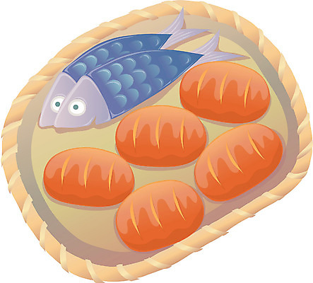 EPS 기독교 종교 음식 빵 일러스트 디저트 어류 사람없음 바구니 제빵 오병이어 국내일러스트 제과제빵 수중동물 파일형식 벡터