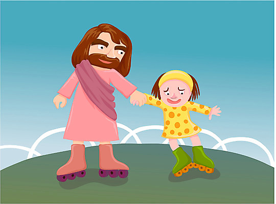 EPS 주간 전신 여자 남자 기독교 종교 어린이 일러스트 서기 사람 소녀 야외 두명 레포츠 예수 롤러블레이드 국내일러스트 자연요소 모션 레저 취미 신_종교 파일형식 벡터