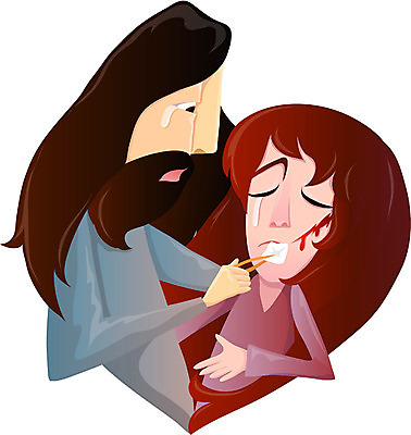 EPS 여자 남자 기독교 종교 일러스트 사람 상반신 두명 치료 예수 상처 치유 국내일러스트 의학 신_종교 파일형식 벡터