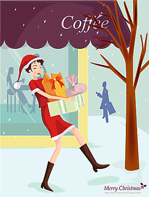 EPS 계절 여자 기념일 크리스마스 겨울 일러스트 거리 선물 한명 사람 20대 성인 야외 선물상자 산타클로스 눈 여자만 여자한명만 성인여자만 청년만 청년여자만 성인한명만 청년여자한명만 성인여자한명만 성인만 국내일러스트 자연요소 1 날씨 이벤트 청년 상자 파일형식 벡터