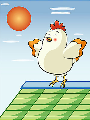 EPS 주간 동물 척추동물 일러스트 조류 하늘 지붕 사람없음 야외 태양 일본 십이지신 운세 닭띠 닭 유 국내일러스트 자연요소 아시아 파일형식 벡터