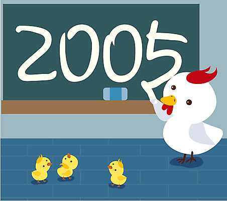 동물 척추동물 전통 여러마리 일러스트 조류 새해 병아리 칠판 십이지신 닭 연하장 연말연시 2005년 국내일러스트 다수 카드_감사 연도