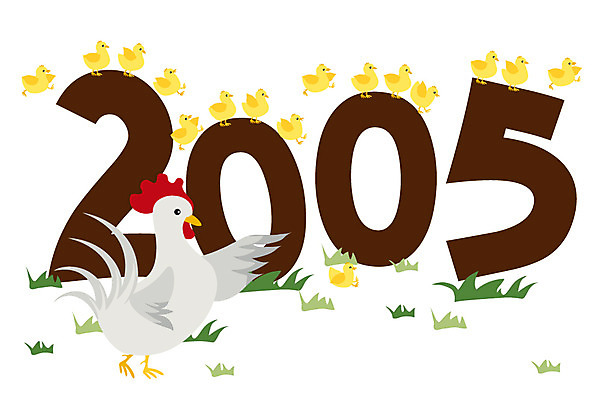 EPS 동물 척추동물 한마리 전통 일러스트 조류 새해 병아리 사람없음 십이지신 닭 연하장 연말연시 2005년 국내일러스트 1 카드_감사 연도 파일형식 벡터