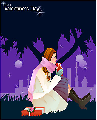 EPS 여자 기념일 야경 일러스트 발렌타인데이 선물 사랑 한명 사람 이벤트 20대 성인 야외 선물상자 다이어리 축하 도시 연중행사 여자만 여자한명만 성인여자만 청년만 청년여자만 성인한명만 청년여자한명만 성인여자한명만 성인만 국내일러스트 1 감정 컨셉 데이이벤트 청년 상자 사무용품 야간 파일형식 벡터 풍경_경치