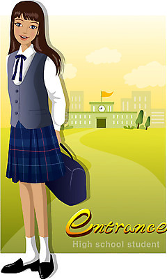 EPS 학생 여학생 여자 교육 교복 일러스트 학교 청소년 고등학생 한명 사람 이벤트 10대 입학 신입생 여자만 여자한명만 십대만 십대여자만 십대여자한명만 국내일러스트 1 옷 파일형식 벡터