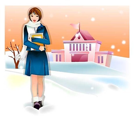 EPS 학생 계절 여자 겨울 일러스트 학교 청소년 고등학생 한명 사람 야외 10대 입학 입학생 여자만 여자한명만 십대만 십대여자만 십대여자한명만 국내일러스트 1 교육 파일형식 벡터