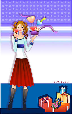 EPS 여자 꽃 일러스트 자연 선물 한명 사람 이벤트 20대 성인 선물상자 파티 하트 여자만 여자한명만 성인여자만 청년만 청년여자만 성인한명만 청년여자한명만 성인여자한명만 성인만 국내일러스트 모양 식물 1 청년 상자 생태계 파일형식 벡터