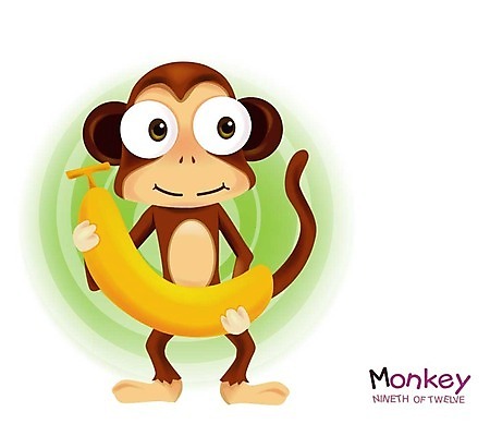 EPS 동물 척추동물 캐릭터 육지동물 과일 일러스트 포유류 바나나 사람없음 십이지신 원숭이띠 원숭이 운세 일러캐릭터 파일형식 벡터