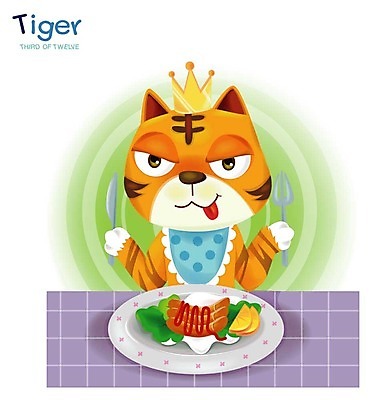 EPS 동물 척추동물 캐릭터 육지동물 접시 음식 포크 일러스트 포유류 식탁 왕관 사람없음 식사 십이지신 운세 호랑이띠 호랑이 소시지 나이프 칼 호랑이캐릭터 일러캐릭터 식기 동물캐릭터 탁자 가공식품 파일형식 벡터