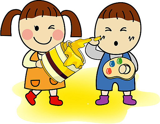 EPS 전신 클립아트 여자 어린이교육 교육 남자 어린이 일러스트 장난 교과목 미술 서기 사람 소녀 소년 두명 물감 미술도구 팔레트 미술교육 어린이만 국내일러스트 모션 문화예술 오브젝트 파일형식 벡터