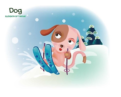EPS 동물 척추동물 캐릭터 육지동물 계절 스포츠 겨울 일러스트 포유류 스키 겨울스포츠 스키장 사람없음 야외 반려동물 십이지신 개 개띠 강아지 안구 일러캐릭터 신체부위 파일형식 벡터