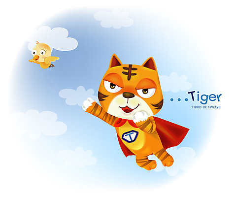 EPS 주간 동물 척추동물 캐릭터 육지동물 일러스트 포유류 조류 사람없음 야외 십이지신 운세 호랑이띠 호랑이 망토 슈퍼맨 일러캐릭터 자연요소 영웅 파일형식 벡터